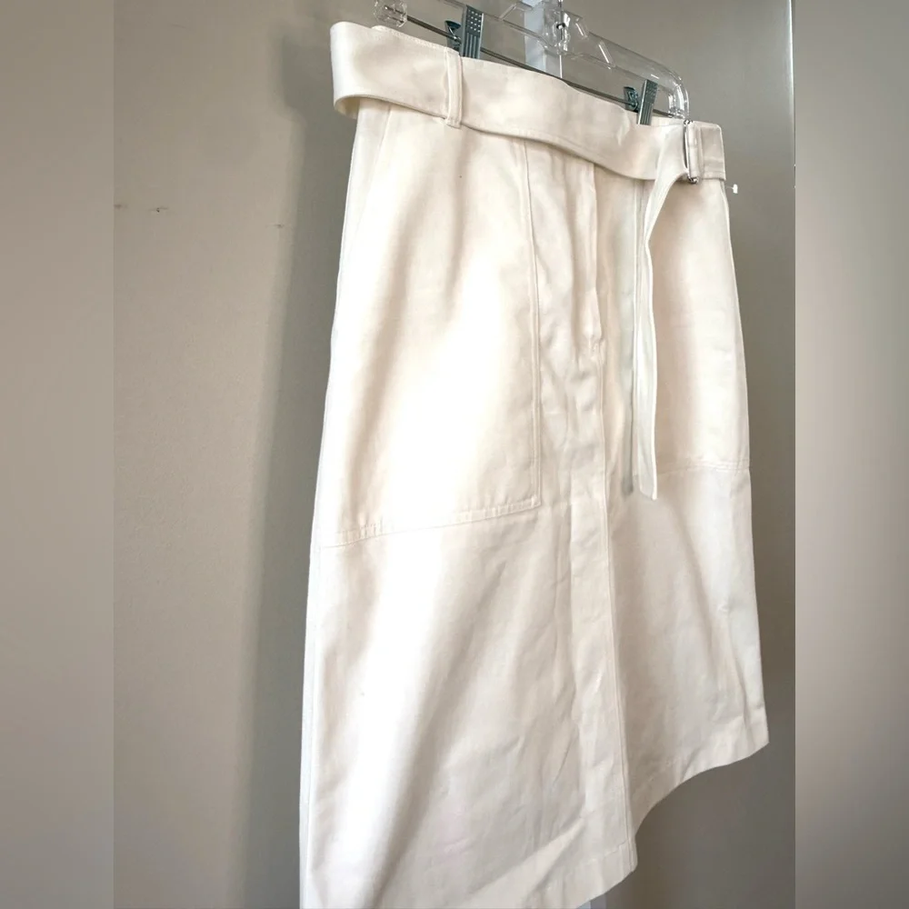 Lacoste White Belted A-Line Skirt Size 40 Chic Preppy Classic 100% Cotton